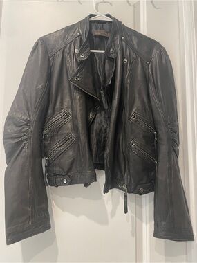 Zara Black Leather Biker Jacket with Zip Pockets